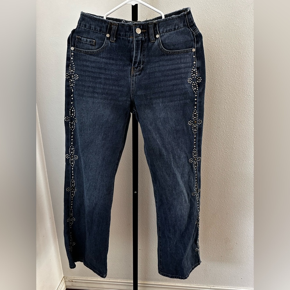 Cali1850 Embellished Studded Women’s wide leg Jeans Cowgirl size 5/27 western